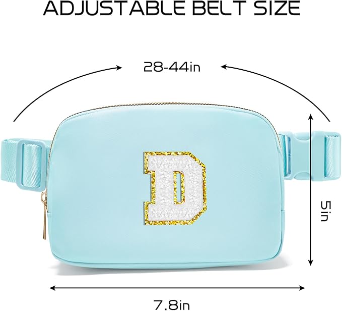 Gitus Birthday Gifts for 8 9 10 11 12 13 Year Old Girls Personalized Fanny Pack Crossbody Bags with Initial Letter Patch Belt Bag for Teen Girls Cute Trendy Stuff Travel Essentials (Icingblue-D)