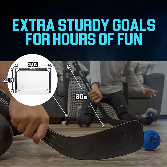Premier Sports - Mini Hockey Set – Complete 4-Player Indoor Kit with (2) Mini Goals, (4) Mini Sticks, and (2) Mini Foam Balls