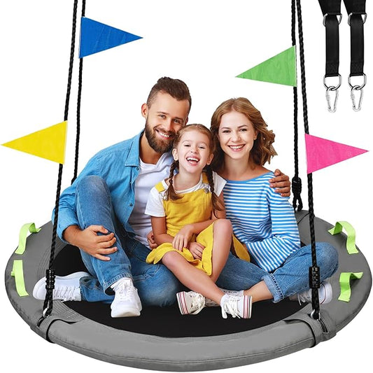48 inch Tree Swing, Larger Saucer Flying Swing for Whole Family, 900lbs Weight Capacity, with Adjustable Hanging Straps, for Outdoor Playground, Gray