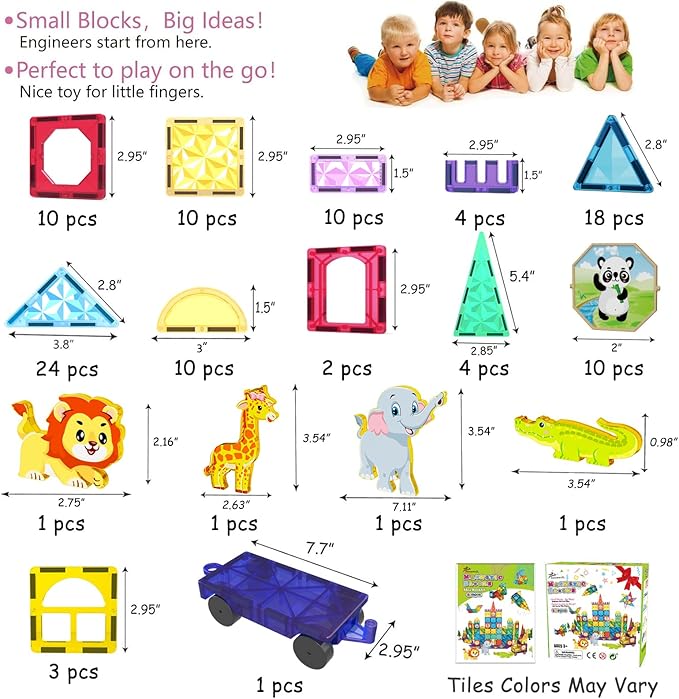 Jasonwell Magnetic Tiles Kids Magnetic Blocks 110PCS Building Sets 3D Magnet Toys Preschool Educational Construction STEM Toy Christmas Birthday Gifts for Toddlers Boys Girls 3 4 5 6 7 8 9 + Year Old