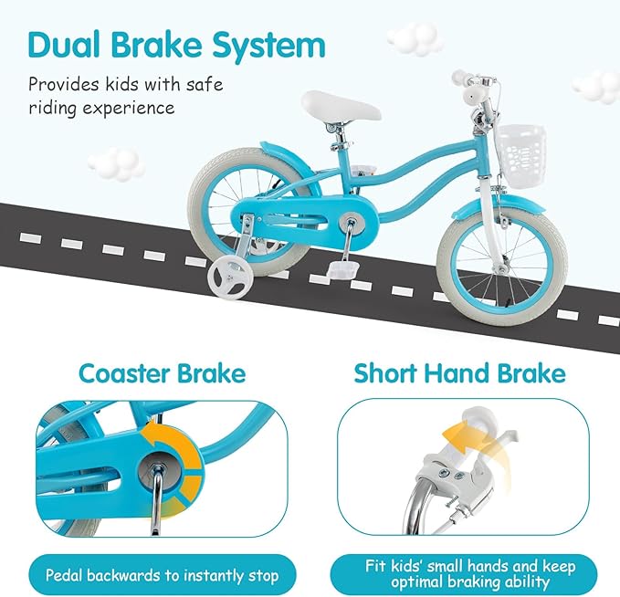 HONEY JOY Kids Bike, 12 14 16 18 20 Inch Toddler Bikes w/Training Wheels, Handbrake & Coaster Brake, Fully Enclosed Chain, Adjustable Handlebar & Seat, Kids Bicycle w/Basket, Girls Boys Bike 3-8