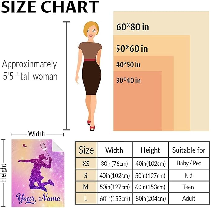 Personalized Girls Blanket Gifts-Badminton Throw Blanket for Women Kids Teens- 50x60 Inches Pink Soft Sport Blankets for Nap Couch Sofa Bed- Custom Badminton Lovers Gifts