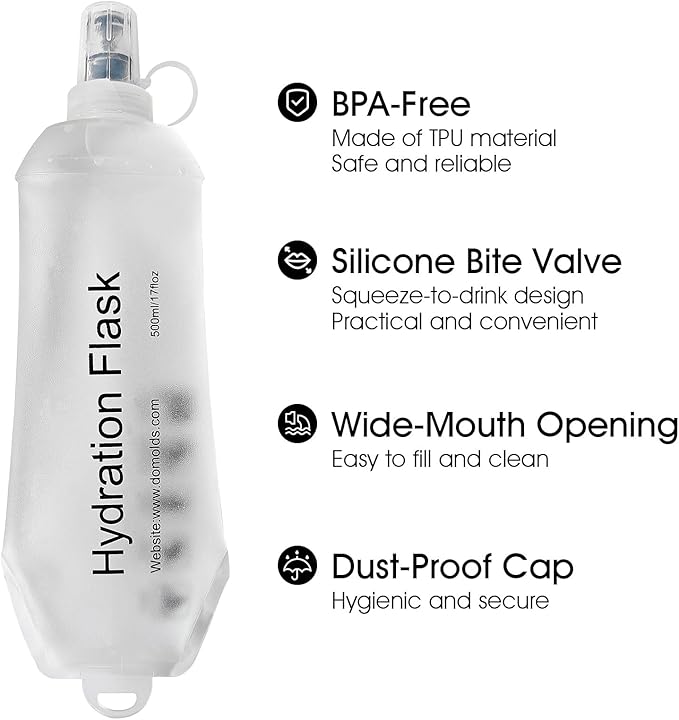 GYGYL Soft Flask, TPU Collapsible Soft Water Bottle for Hydration Pack, Running Vest, Leak-Proof Folding Water Bottle for Hiking Cycling Climbing Jogging-250ml White, 2pcs