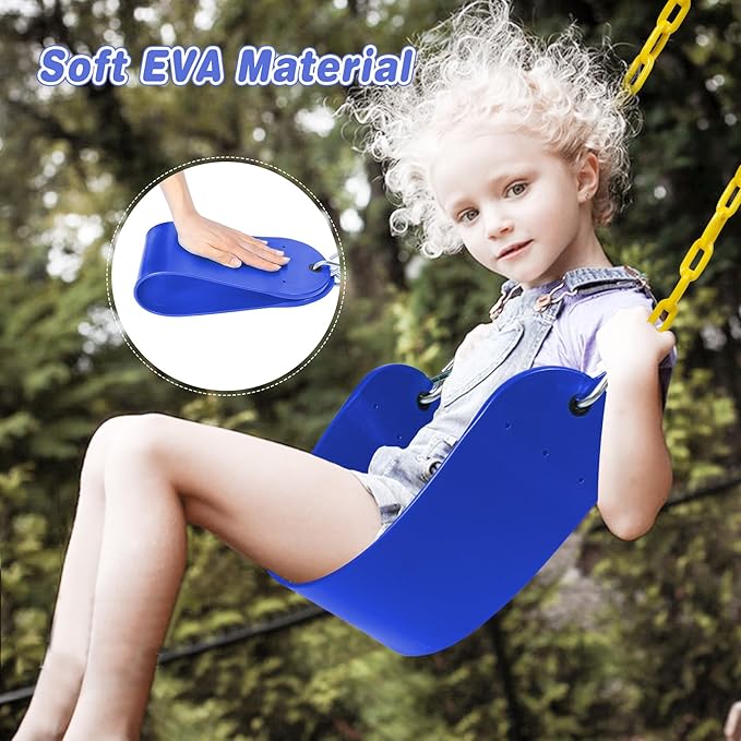 RedSwing 2 Pcs Kids Belt Swing, EVA Swings Seat with 2 Heavy Duty Metal Chains, Playground Tree Swing Set Accessories, Safe and Durable, for Outdoor Backyard and Playground Play, Blue