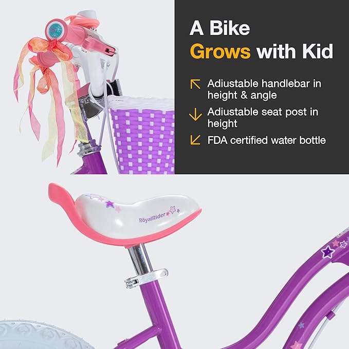 RoyalBaby Girls Bike Classic & EZ Kids Bike, Balance and Pedal Bicycle, 12 14 16 18 20 Inch Toddlers to Big Kids 3-10 Years