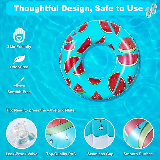 HeySplash Cartoon Swim Ring, Inflatable Durable Round Shaped Flamingo Summer Pool Beach Party Swimming Float Tube, Water Fun Swim Pool Toys with Repair Patch for Adults, 80cm Diameter, Aqua Blue
