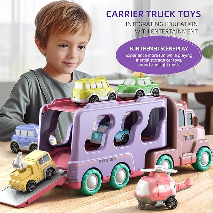 7 in 1 Car Truck Toys for Toddlers, Truck Toys with Light Sound, Birthday Gifts for 3-5 Year Olds