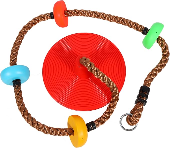 REDCAMP Climbing Rope Swings for Trees, Heavy Duty Plastic Disc Swing Seat for Kids with Hanging Strap and Snap Hooks, Red
