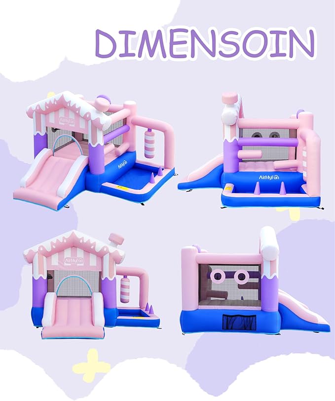 AirMyFun Pink Ice Cream Themed Inflatable Bounce House for Kids - Indoor/Outdoor Jumping Castle with Slide, Ball Pit, Wrecking Ball & Bounce Area, Durable Party Playground for Toddlers Boys Girls