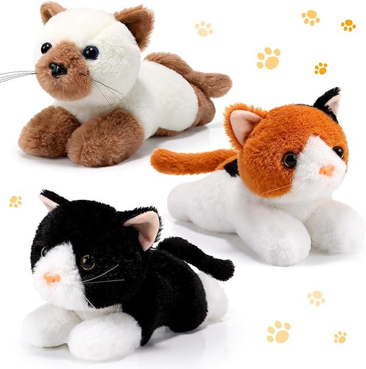 3 Pcs 9 Inch Cat Stuffed Animal Plush Gift Cute Kitten Plush Toys Small Cat Stuffed Animal Sleeping Gifts for Boys Girls Pet Party Favors(Cute Style)