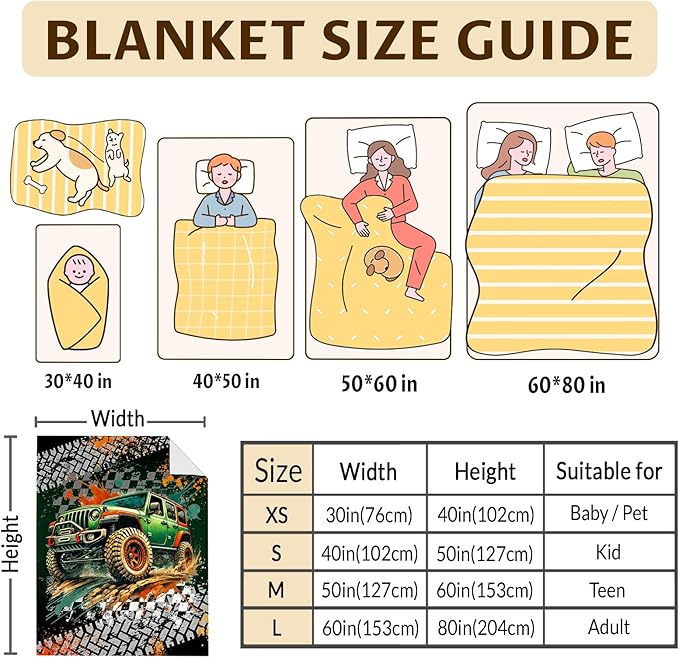 Off-Road Vehicles Blanket for Kids Boys Blankets Gift for Son Grandson, Cool Cozy Soft 50 x 40 Inches Cars Flannel Throws for Bed Travel Sofa Living Room