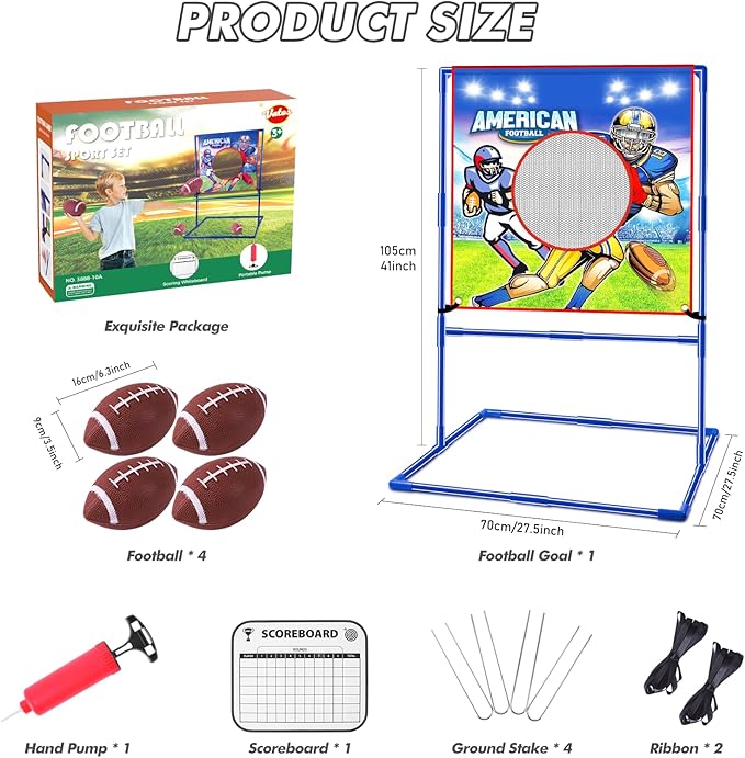VATOS Football Toss Target Games with 4 Inflatable Footballs - Indoor Outdoor Backyard Throwing Sport Toy for Kids, Football Passing Targets Party Game for Boys Girls and Family Fun Play