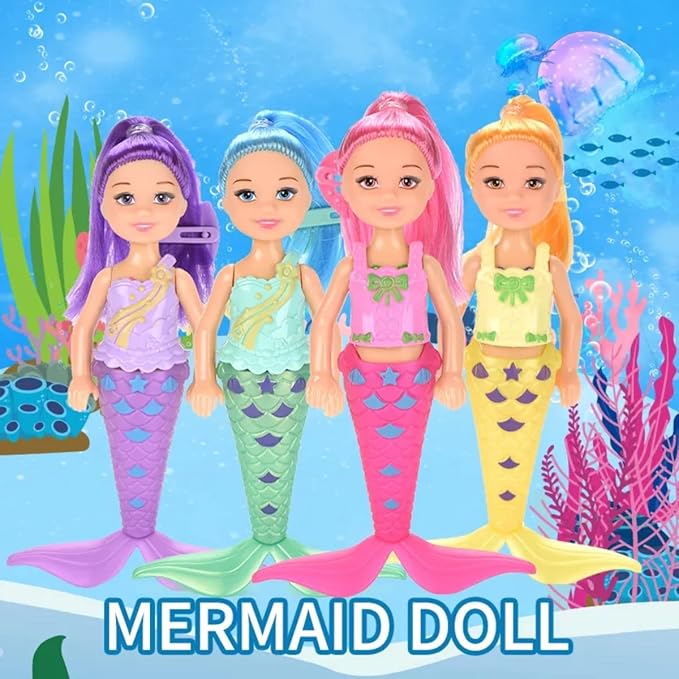 12 Pack Mermaid Dolls Pretend Playset - 6" Mini Figures Toy Bundle Set with Removable Accessories - Ideal for Kids, Girls, Party Favors and Imaginative Playtime