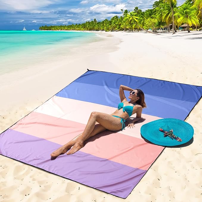 Beach Blanket Waterproof Sandproof Beach Mat 79" X 83"/10'x9'for 2-8 Adults Quick Drying Outdoor Picnic Mat Beach Accessories for Travel, Camping, Hiking