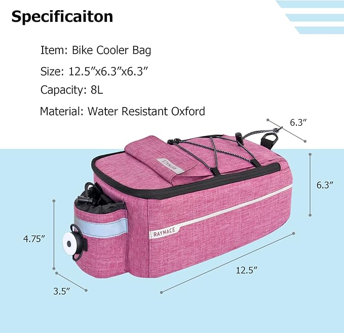 RAYMACE Bike Rear Rack Bag with Tail Light, Bike Truck Cooler Bag for Warm or Cold Items