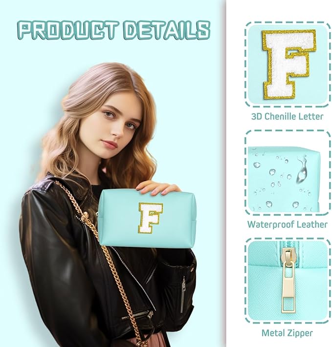 TOPEAST Gifts for Friends Female Mom, Cute Makeup Bag Small Pink Cosmetic Bag Travel Toiletry Bag, Personalized Birthday Gift for Women Girl, Preppy Travel Stuff for Girls (Blue C)