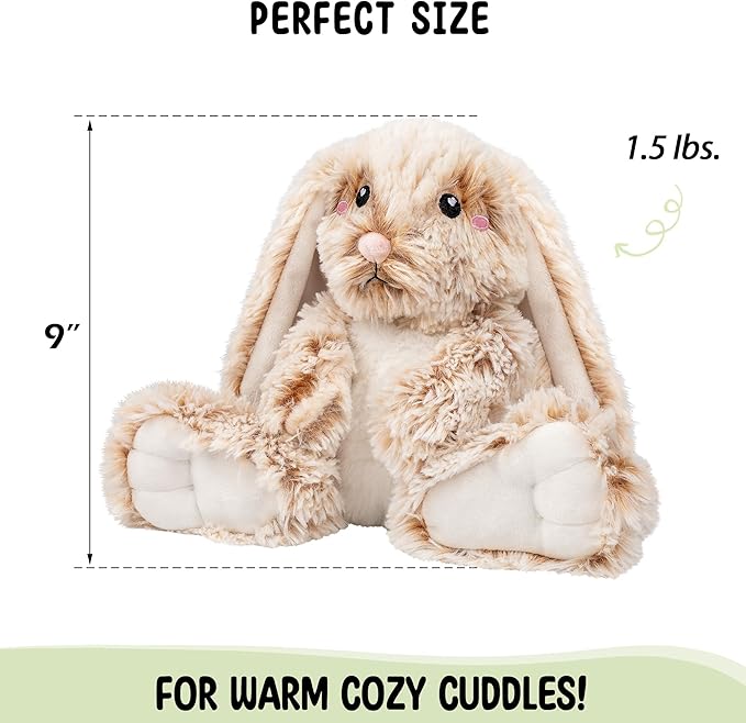 Bunny Microwavable & Weighted Stuffed Animals - 1.5 Lbs Unscented Heating Pad for Period Cramps Pain Relief and Anxiety, Cute Bunny Plush Toys Gifts for Women Girls Adults and Kids by Happy Fuel