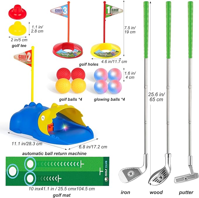 Liberry Kids Golf Set for 3 4 5 6 Years Old Boys Girls, Toddler Golf Clubs Set with Automatic Ball Returner, Glow Balls, Putting Mat, Indoor Outdoor Sports Toy Birthday Gift
