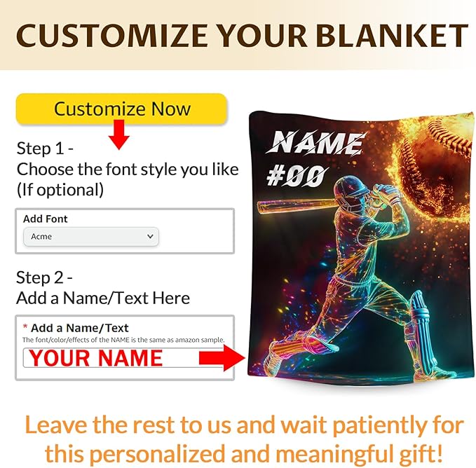 Personalized Blankets for Kids 2-5, Cool 40 x 30 Inches Soft Fuzzy Blanket for Boys, Baseball Lovers, Cozy Warm Flannel Throw Blanket for Sofa Room Decor, Camping, Travel, Chair