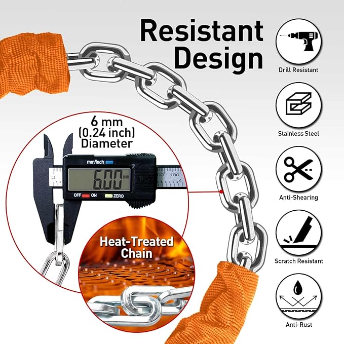 Bike Chain Lock Security 5 Digit Resettable Combination, 38.6 inches Heavy Duty Anti Theft Lock Chain for Bicycle, Motocycle, Scooter, Gate, Fence (Orange, 3.2ft)