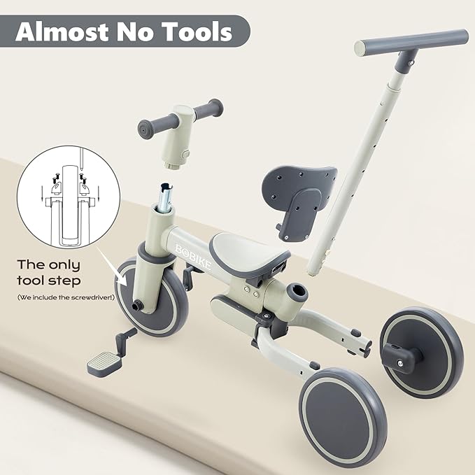 5-in-1 Tricycle for Toddlers 18 Months to 5 Years Old, Toddler Bike, Kids Tricycle with Push Handle and Backrest, Toddler Balance Bike with Easy Assembly for Boys and Girls.(Green)