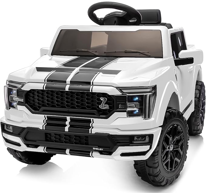 Licensed Ford Shelby F-150 Kids Ride on Car Truck, 12V Toddler Electric Car for Kids Ages 3-6 with Remote Control - White