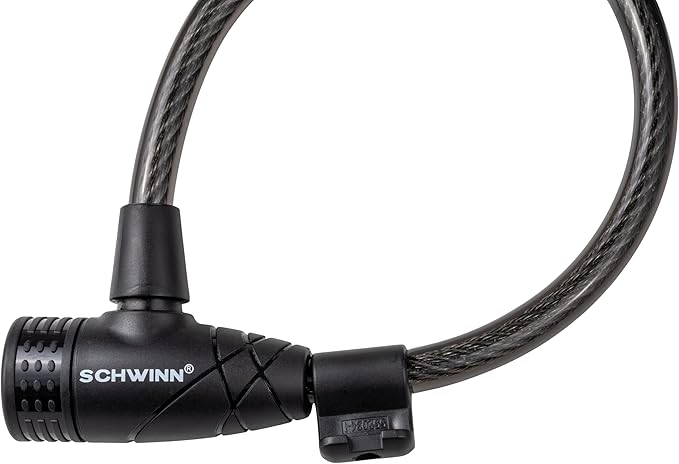 Schwinn Bike Cable Lock with Keys, 6 ft x 10 mm, Black, Braided Steel, Durable Vinyl Cover, Carrying Bracket for Storage and Transport, Anti Theft Protection, Bike Lock Cable for Security