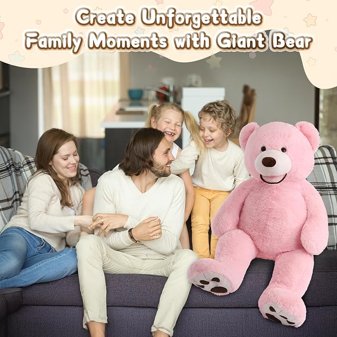 MorisMos Smile Giant Teddy Bear, 51inch Large Stuffed Bears with Big Footprints, Big Stuffed Animals Cuddly Plush Gifts for Girlfriends, Boyfriend, Pink