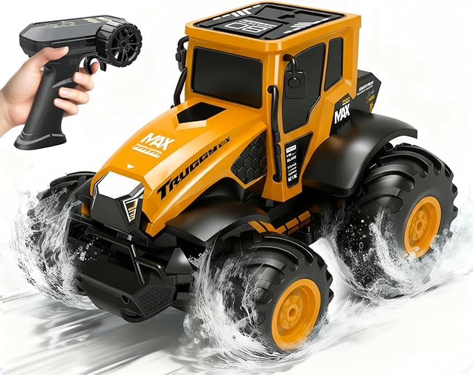 Remote Control Tractor Toy - 1:14 Amphibious RC Monster Truck Toys for Kids, 2.4 GHz 4WD All Terrain Off-Road Farm Vehicle, Perfect Birthday for Boys and Girls