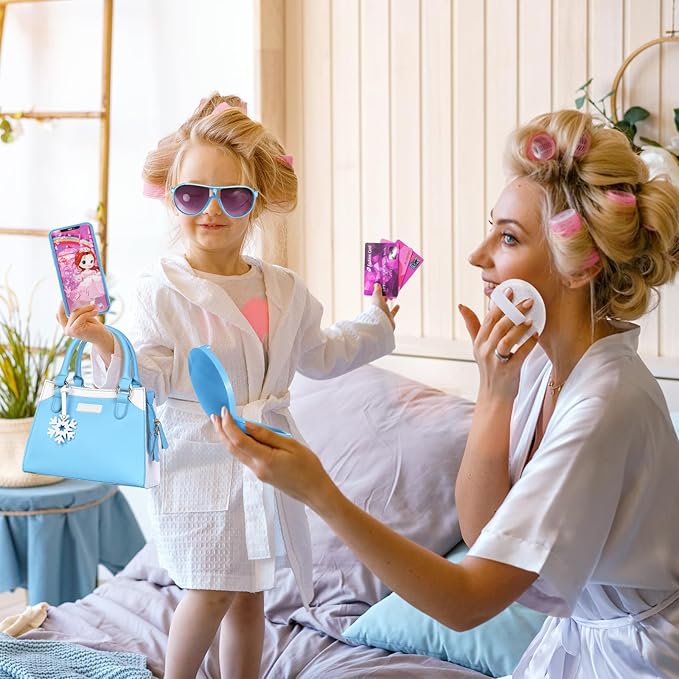 Shemira Play Purse for Little Girls, Princess Pretend Toys for Girls 3 4 5 6 7 8 Years Old, Christmas & Birthday Gift for Kids Age 3-5 4-6 6-8, Toddler Purse with Accessories, Kids Toy Purse, Blue