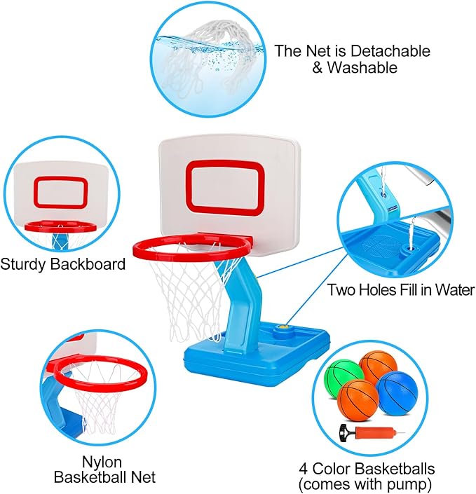 Toddler Basketball Hoop Indoor Mini Adjustable Basketball Goal with Ball Pump Outdoor Toys Backyard Game Outside Pool Basketball Toys for 1 2 3 4 Year Old Boy Girl Kid Toy Age 2-4 4-8 Birthday Gift