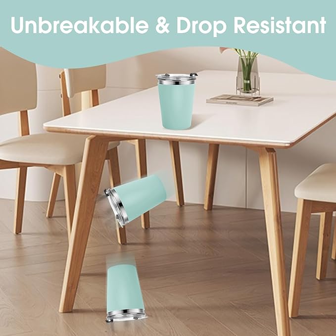 Kids Cups with Straws and Lids Leak Proof, 12oz Sippy Cups for Toddlers 1-3 No Spill, 2 Pack Spill Proof Cup Stainless Steel Kids Cup with Lids for School, Outdoor (Blue & Green)