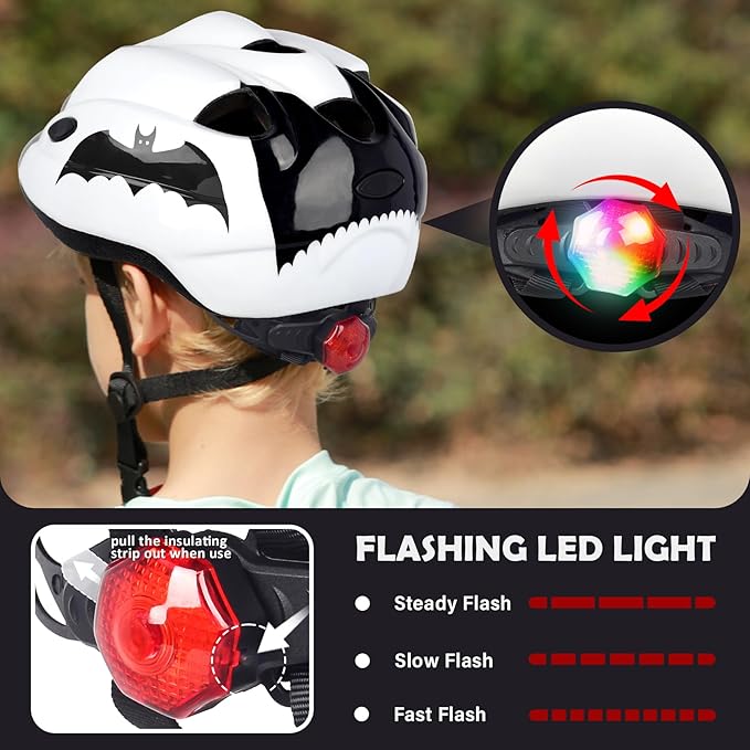 Kids Toddler Bike Helmet, Adjustable Boys Girl Helmets from Baby to Children(Age 1-8), Multi Sports for Bicycle Skate Scooter with LED Light