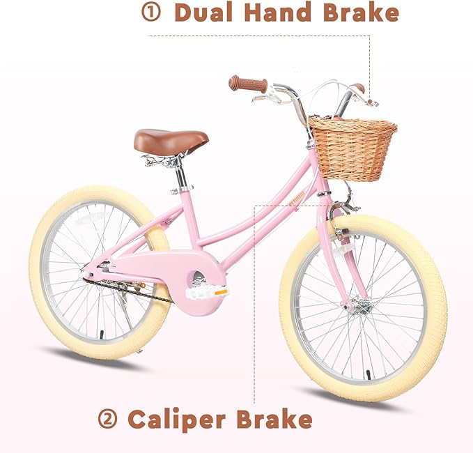 Petimini Girls Bike with Basket for 2-12 Years Old Kids, 12 14 16 18 20 Inch Bicycle with Bell Training Wheels Basket, Multiple Colors