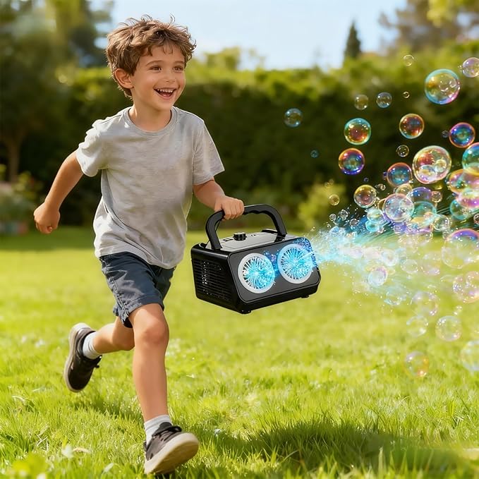 Bubble Machine Portable Bubble Maker for Kids with 2 Fans,Plug in or Battery Operated Bubble Blower,20000+ Bubbles Per Minute for Outdoor Wedding Birthday Halloween