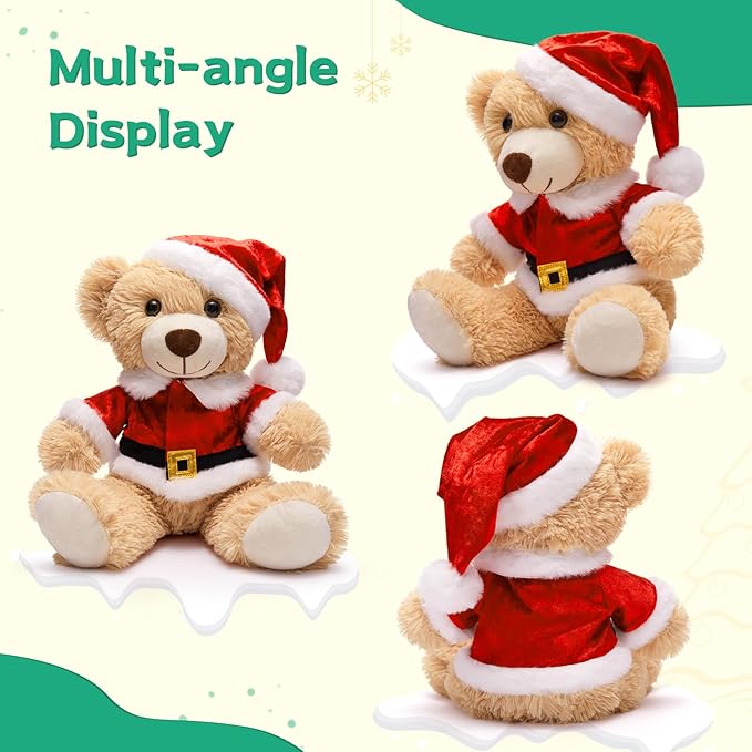 MaoGoLan 14 inch Christmas Teddy Bear Stuffed Animal Plush Bear with Classic Outfits - Removable 8'' Santa Coat & Hat Suitable for Most Small Plush Toys - Christmas Decorations & Gifts, 1 Pack