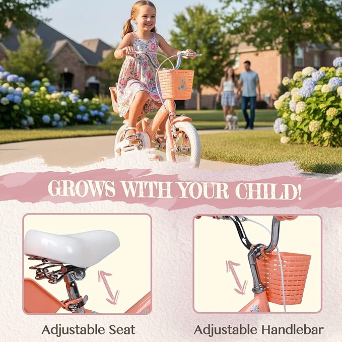 Glerc Sasha Girls Bike, 12-20 Inch Kids Bike for Children Ages 2-13 Years, Kids Bicycle with Doll-Seat & Basket & Training Wheels, Multiple Colors