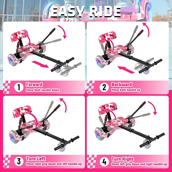 Scooter with Seat Attachment for Kids Adults, 6.5'' 8.5''Balancing Scooter with Bluetooth Speakers & Colorful LED Light with Kart