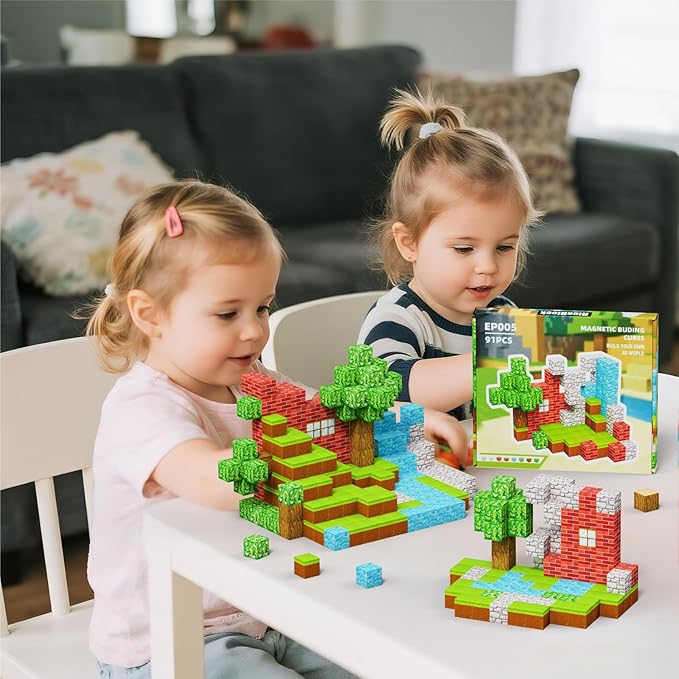 Magnetic Blocks, Magnet Blocks Sets,Education and Learning Toys for Kids, Magnetic Tiles Building Blocks for Children, Magnet Cubes for Boys & Girls, 91PCS