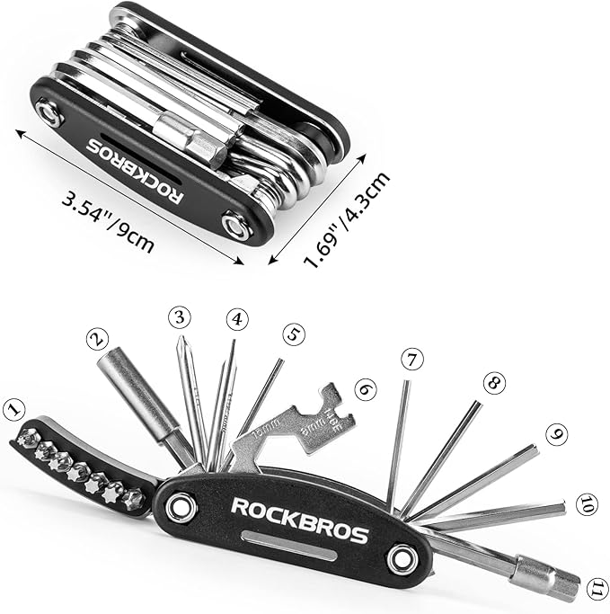 ROCKBROS 16 In 1 Multi-Function Bike Tool Kit - Portable Foldable Bike Multitool Cycling Tool Kit With Allen Wrench, Tire Levers