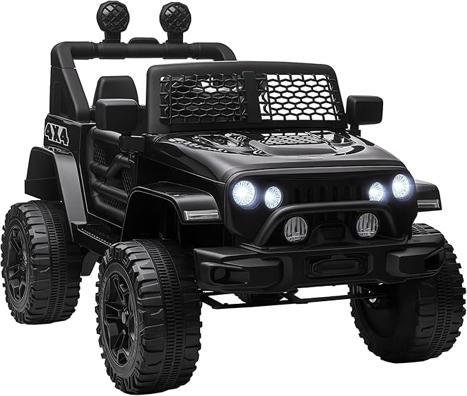Aosom 12V Kids Ride On Truck with Parent Remote Control, Battery Powered Electric Car with Spring Suspension, Adjustable Speed, LED Lights and Horn, Black