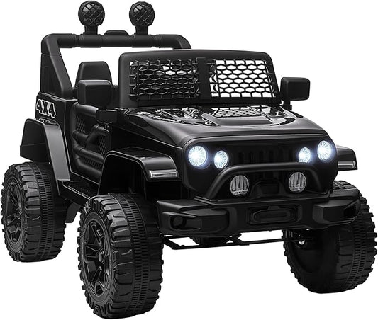 Aosom 12V Kids Ride On Truck with Parent Remote Control, Battery Powered Electric Car with Spring Suspension, Adjustable Speed, LED Lights and Horn, Black