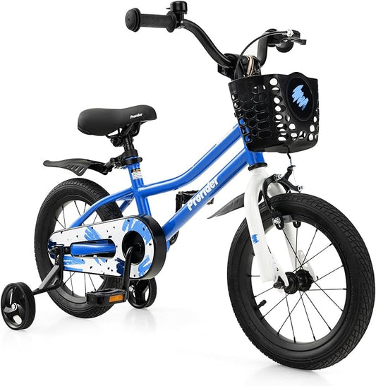 COSTWAY Kids Bike, 12 14 16 18 Inch Toddler Bike for Boys & Girls Aged 3-8 Years Old, Kids Bicycle w/Removable Training Wheels, Handbrake & Coaster Brake, Basket, Bell