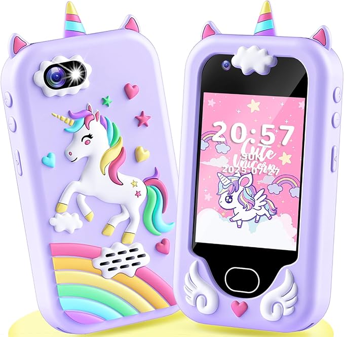 Kids Play Phone, Smart Phone with Dual Camera - Christmas Birthday Gift for Girls Ages 3-10, Toddler Toys Pretend Phone with Music Player, Educational Learning Games with 32GB Memory Card, Purple
