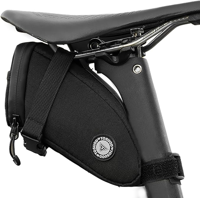 1.2L Aero Horn Bike Seat Bag Waterproof, PU Fabric & Taped Zipper, Bike Bag Reflective Logo & Taillight Mount, Tool-Free Straps, Bike Saddle Bag