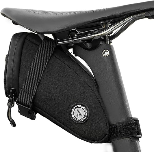 1.2L Aero Horn Bike Seat Bag Waterproof, PU Fabric & Taped Zipper, Bike Bag Reflective Logo & Taillight Mount, Tool-Free Straps, Bike Saddle Bag