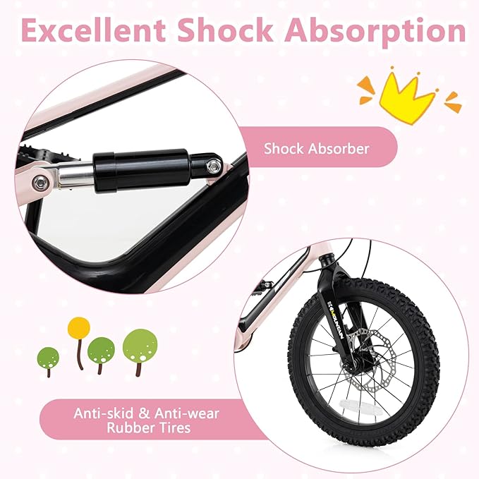 BABY JOY Kids Bike, 16" Magnesium Sporty Bicycle with Dual Disc Brakes, Removable Training Wheels, Body Suspension, Adjustable Handlebar & Saddle, Girls Boys Bike