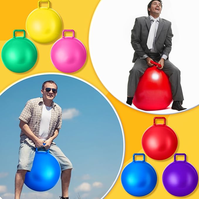 Meooeck 9 Pcs Hopper Ball 18 Inch Jumping Hopping Outdoor Bouncy Ball with Handles and Air Pump for Sports School Games Exercise(Multicolor)