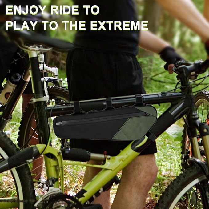 Desing Wish 2.5L Large Capacity Bike Frame Bag Waterproof Bicycle Under Top Tube Bag Double-Sided Zipper Bike Bag Corner Pouch for Cycling Accessories (Green)