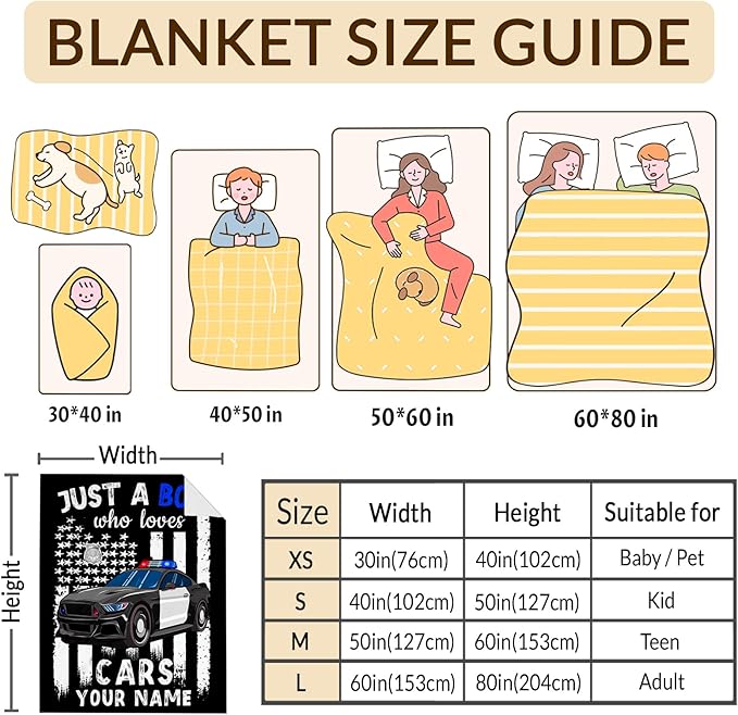 Personalized Boys Blanket Gifts with Name, Cars Throw Blankets for Kids Teens, 40x50 Inches Cute Throws for Sofa Couch Bed, Custom Gift for Truck Lovers